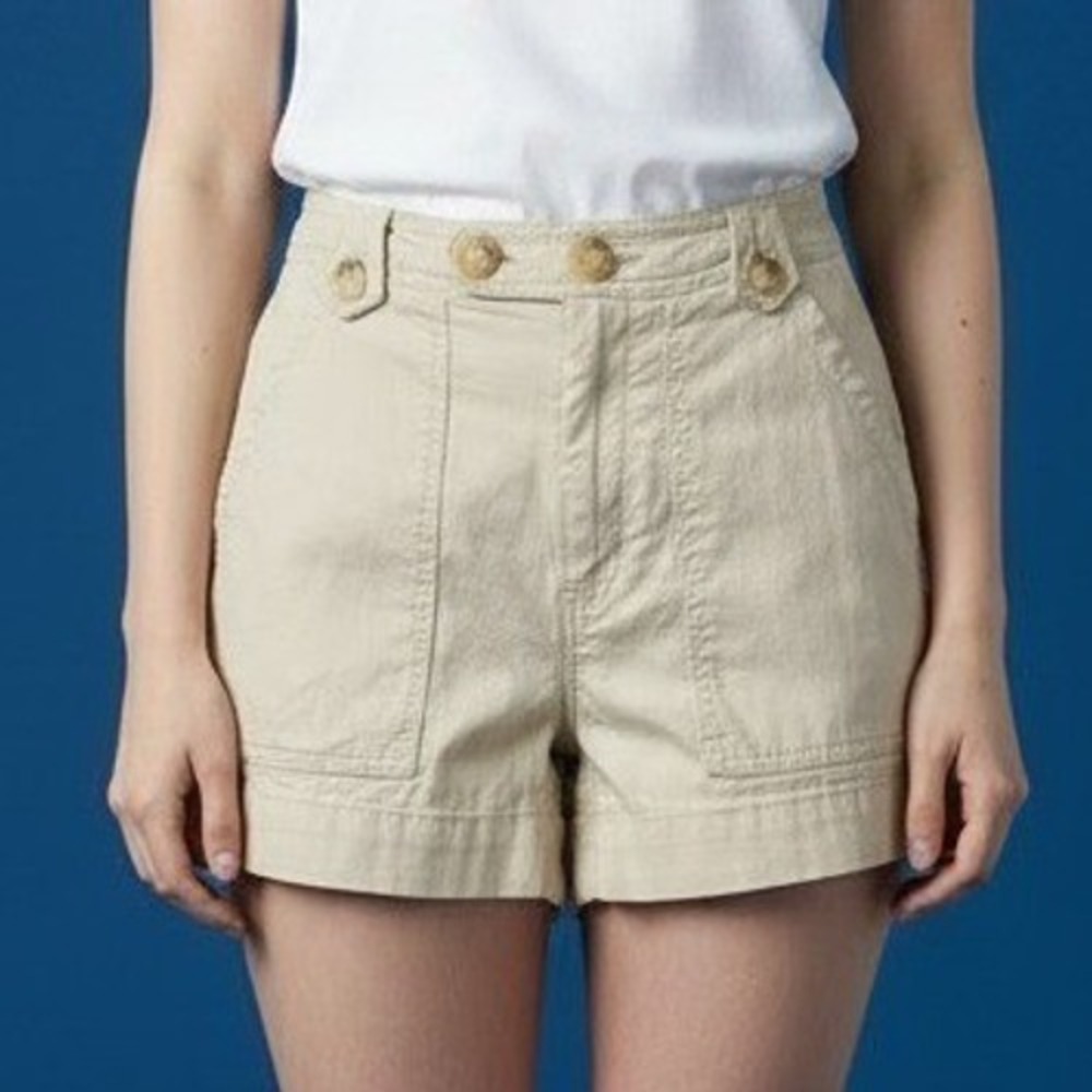 Maeve Anthropologie Beige Linen Blend High Rise Utility Shorts Size 4